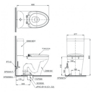 Ảnh công trình thực tế Bồn Cầu TOTO CS818DE4#XW 2 Khối Nắp Rửa Cơ TCW1211A