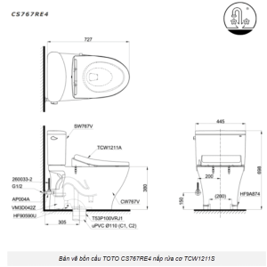 Ảnh công trình thực tế Bồn Cầu TOTO CS767RE4#XW 2 Khối Nắp Rửa Cơ TCW1211A