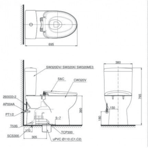 Alternative view of Bồn Cầu TOTO CS320DRE4#W 2 Khối Nắp Rửa Cơ TCW1211A