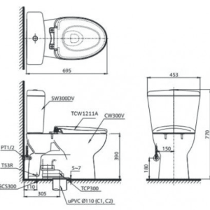 Alternative view of Bồn Cầu TOTO CS300DRE4#W 2 Khối Nắp Rửa Cơ TCW1211A