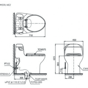 Ảnh công trình thực tế Bồn Cầu TOTO MS914RE2#XW 1 Khối Nắp Rửa Cơ TCW07S
