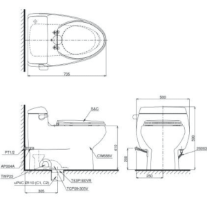 Ảnh công trình thực tế Bồn Cầu TOTO MS688E2#XW 1 Khối Nắp Rửa Cơ TCW07S