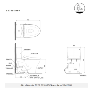 Ảnh công trình thực tế Bồn Cầu 2 Khối TOTO CS769DRE4#XW Nắp Rửa Cơ TCW1211A