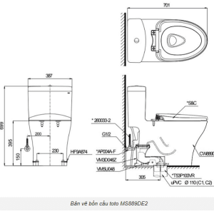 Ảnh công trình thực tế Bồn Cầu TOTO MS889DRE2#XW 1 Khối Nắp Rửa Cơ TCW07S