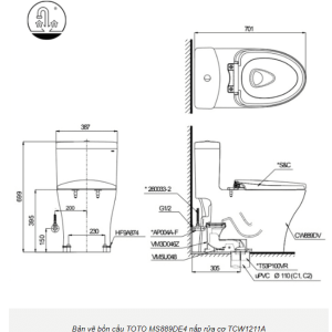 Ảnh công trình thực tế Bồn Cầu TOTO MS889DRE4#XW 1 Khối Nắp Rửa Cơ TCW1211A