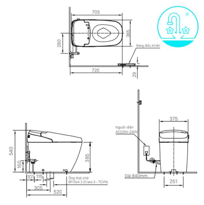 Alternative view of Bồn Cầu Điện Tử INAX AC-G216VN Trắng