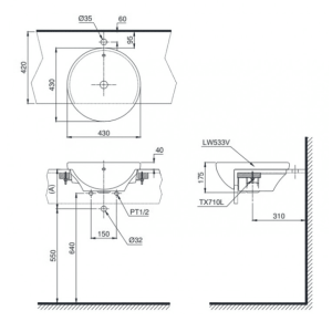 Alternative view of Chậu Rửa Mặt Lavabo TOTO LT533R#W Bán Âm Bàn
