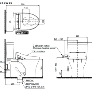 Ảnh công trình thực tế Bồn Cầu Điện Tử TOTO CS735DW16#XW Kèm Nắp Rửa Điện Tử WASHLET Dòng C2 – TCF23410AAA (220V)