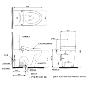 Ảnh công trình thực tế Bồn Cầu Điện Tử TOTO CS818DW6#XW Kèm Nắp Rửa Điện Tử WASHLET Dòng C5 – TCF6531Z (220V)