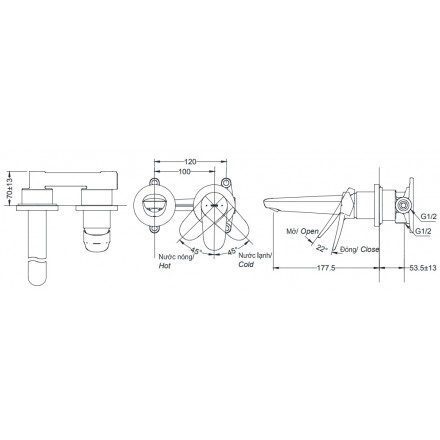 Ảnh công trình thực tế Vòi Lavabo TOTO TLS04308B Gật Gù Nóng Lạnh Gắn Tường LF (2 Lỗ)