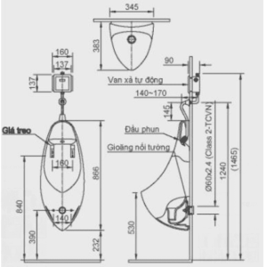 Alternative view of Bồn Tiểu Nam INAX AU-417V Treo Tường Men Chống Bám Bẩn