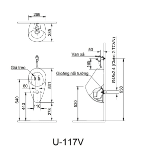 Alternative view of Bồn Tiểu Nam INAX U-117V Treo Tường
