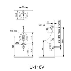 Alternative view of Bồn Tiểu Nam INAX U-116V (U116V) Treo Tường