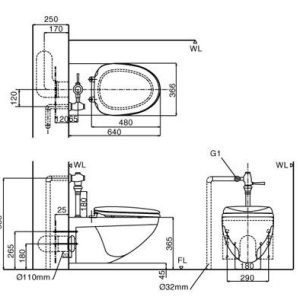 Alternative view of Bồn cầu treo tường INAX AC-22P+CW-H20VN nắp rửa điện tử