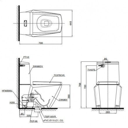 Alternative view of Bồn Cầu TOTO 2 Khối CS680DT4#XW Nắp Đóng Êm TC375CVK