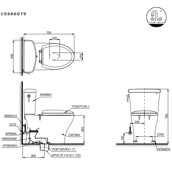 Ảnh công trình thực tế Bồn Cầu TOTO CS986GT9#XW 2 Khối Nắp Đóng Êm TC507CVK-1