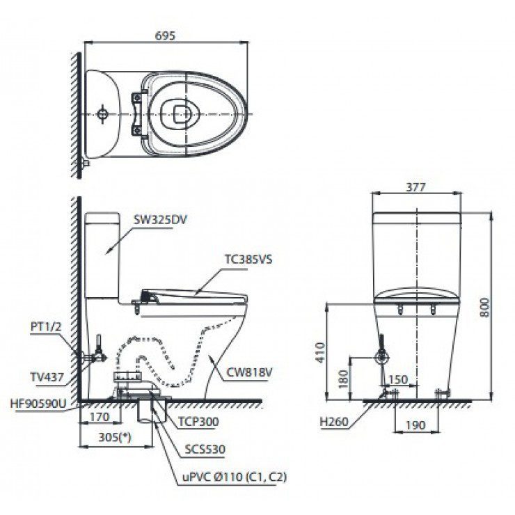 Alternative view of Bồn Cầu Hai Khối TOTO CS818DT2 Nắp TC393VS