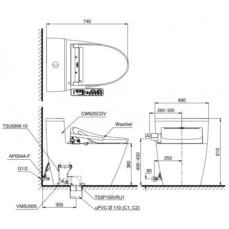 Ảnh công trình thực tế Bồn Cầu Điện Tử TOTO MS625CDW12 Nắp Washlet Giấu Dây C7
