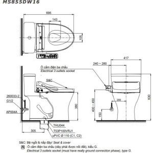 Ảnh công trình thực tế Bồn Cầu Điện Tử TOTO MS855DW16#XW Kèm Nắp Rửa Điện Tử WASHLET Dòng C2 – TCF23410AAA (220V)