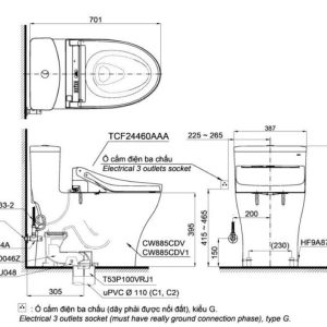 Ảnh công trình thực tế Bồn Cầu Điện Tử TOTO MS885CDRW15#XW Kèm Nắp Rửa Điện Tử WASHLET (Loại Giấu Dây) Dòng C5 – TCF24460AAA (220V)