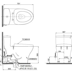 Ảnh công trình thực tế Bồn Cầu TOTO MS885DT3 Một Khối Nắp TC385VS