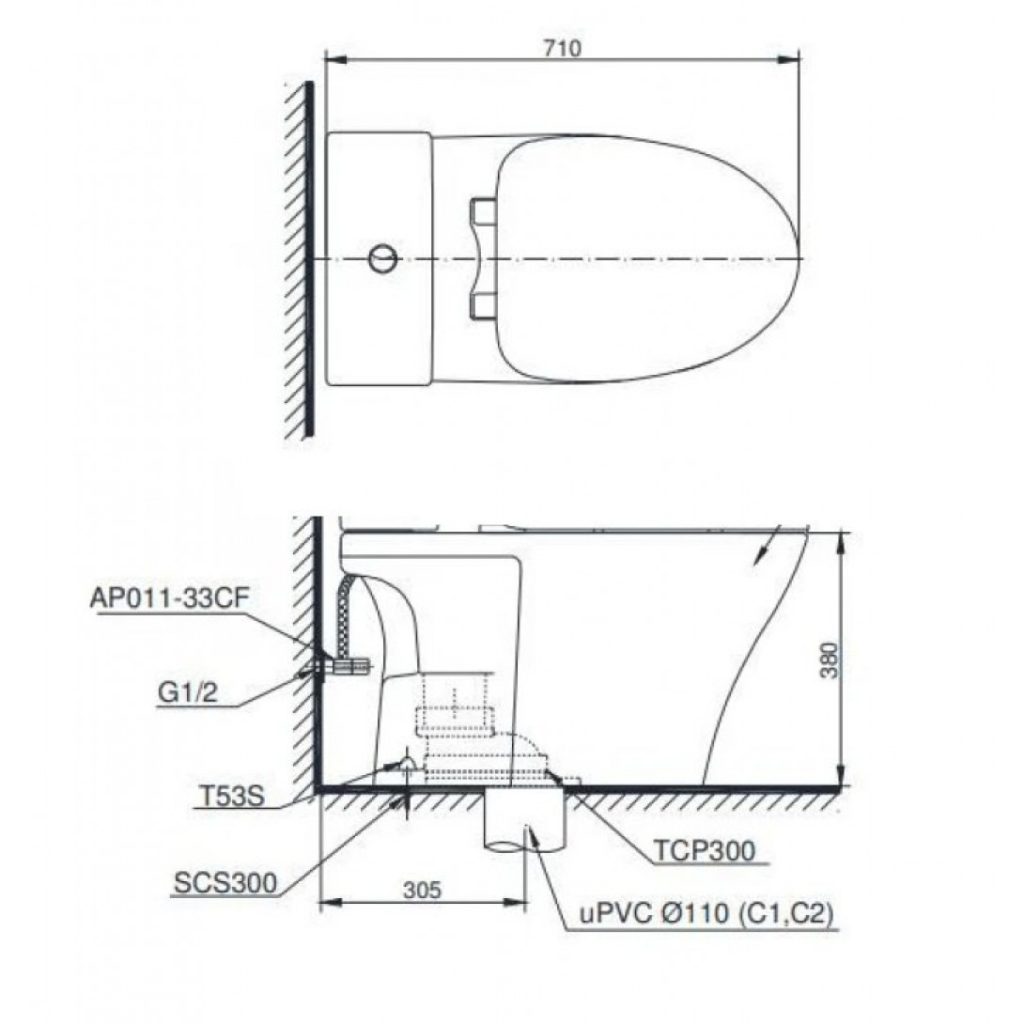 Thân Bồn Cầu TOTO C326#XW Hai Khối