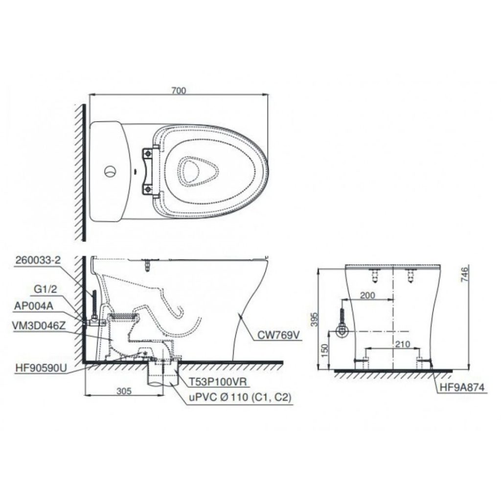 Thân Bồn Cầu TOTO C769#XW Hai Khối