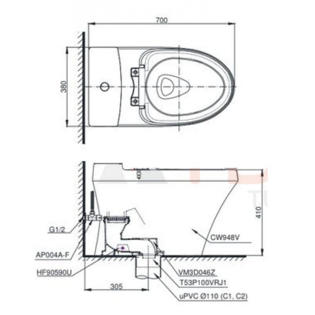 Thân Bồn Cầu TOTO C948#XW Hai Khối