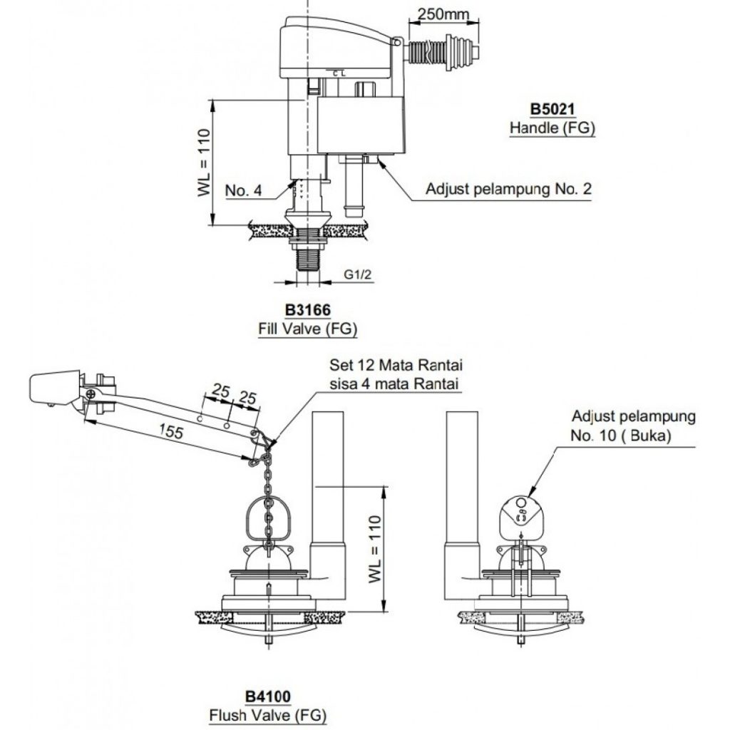 Bộ Xả Bồn Cầu TOTO TX436C1-3WS (C436R) 1 Khối