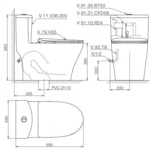 Ảnh công trình thực tế Bồn Cầu Viglacera V36SW Nắp Rửa Cơ M4A839
