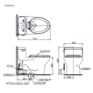 Ảnh công trình thực tế Bàn Cầu TOTO MS884T2 (C884) 1 Khối Nắp TC393VS