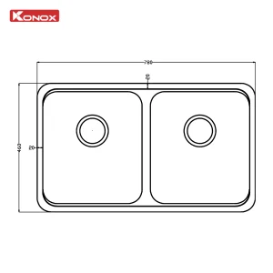 Ảnh công trình thực tế Chậu Rửa Bát Lắp Âm 2 Hố Cân KONOX Tari 7846DU Bo Góc R50