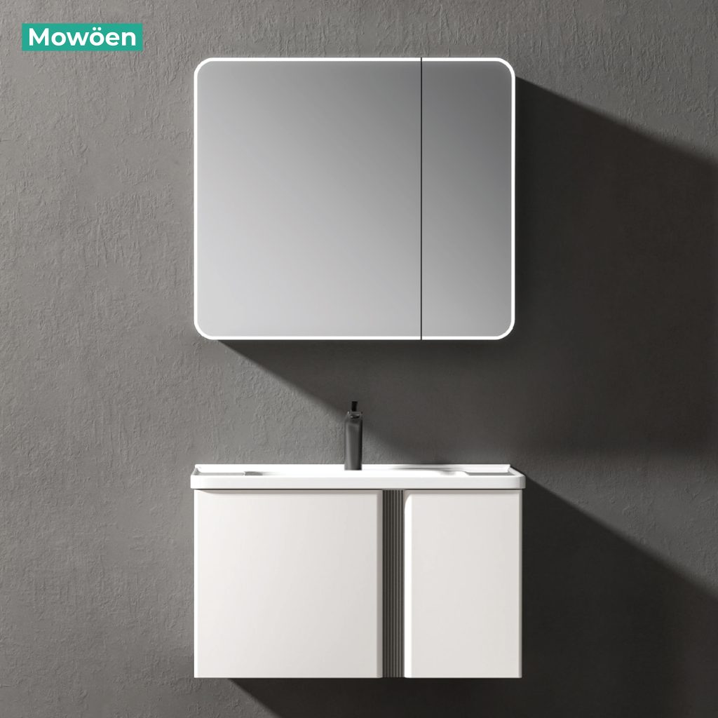 Tủ Lavabo Nhựa PVC MOWOEN MW2703-80 Khổ 800mm Kèm Tủ Gương LED