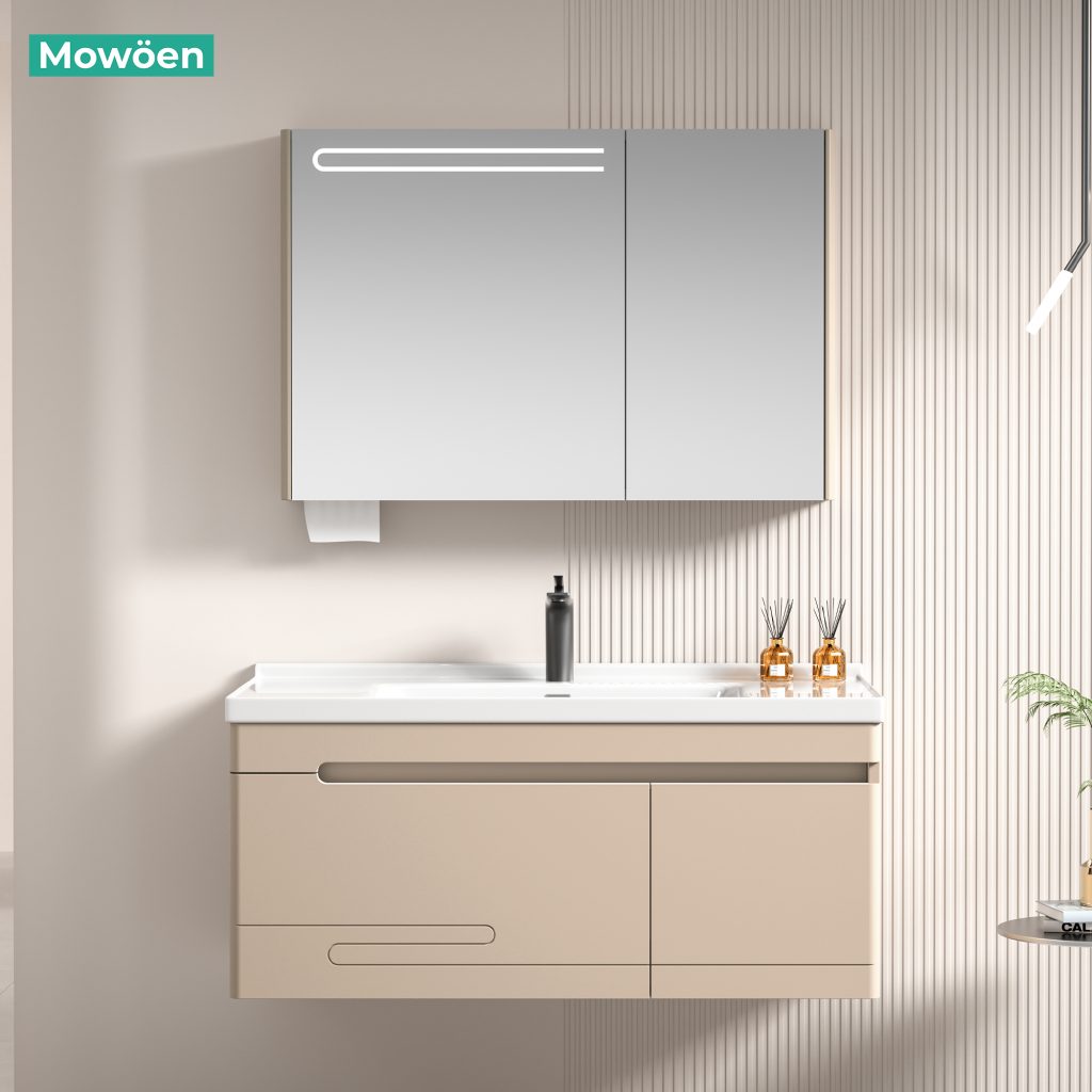 Bộ Tủ Lavabo Nhựa PVC MOWOEN MW2708-100 1000mm Kèm Tủ Gương LED