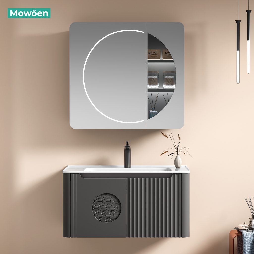 Tủ Lavabo Nhựa PVC Mowoen MW2713-80 800mm, Chậu Sứ Chống Tràn
