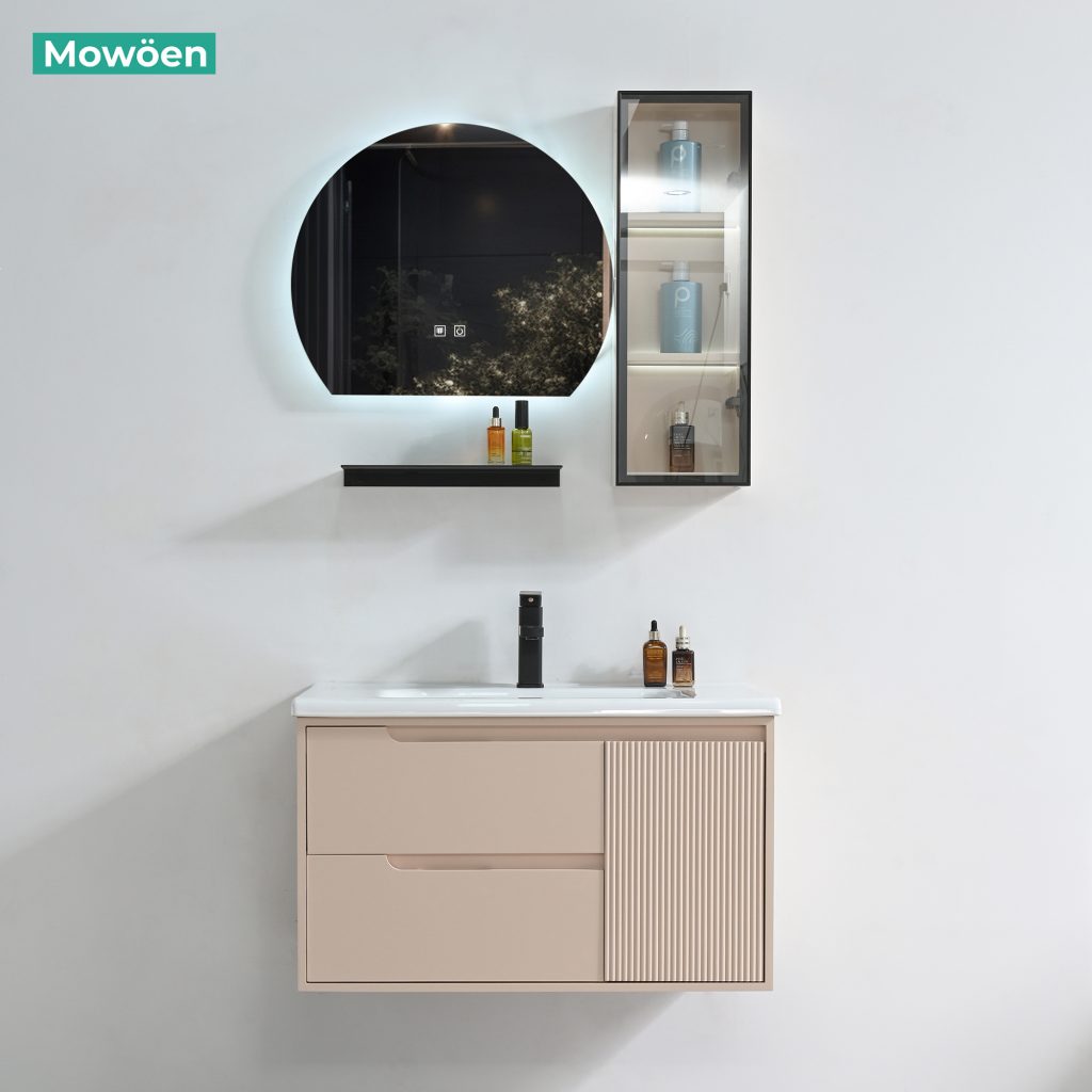 Tủ Lavabo Nhựa PVC Mowoen MW2821-80 Bộ 3 Mảnh Có Cột Tủ LED