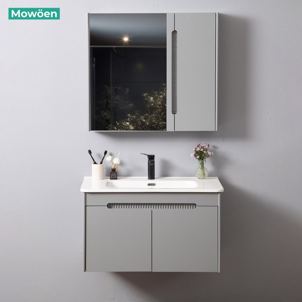 Tủ Lavabo Nhựa PVC Mowoen MW2701-80 800mm Chậu Sứ Gương LED