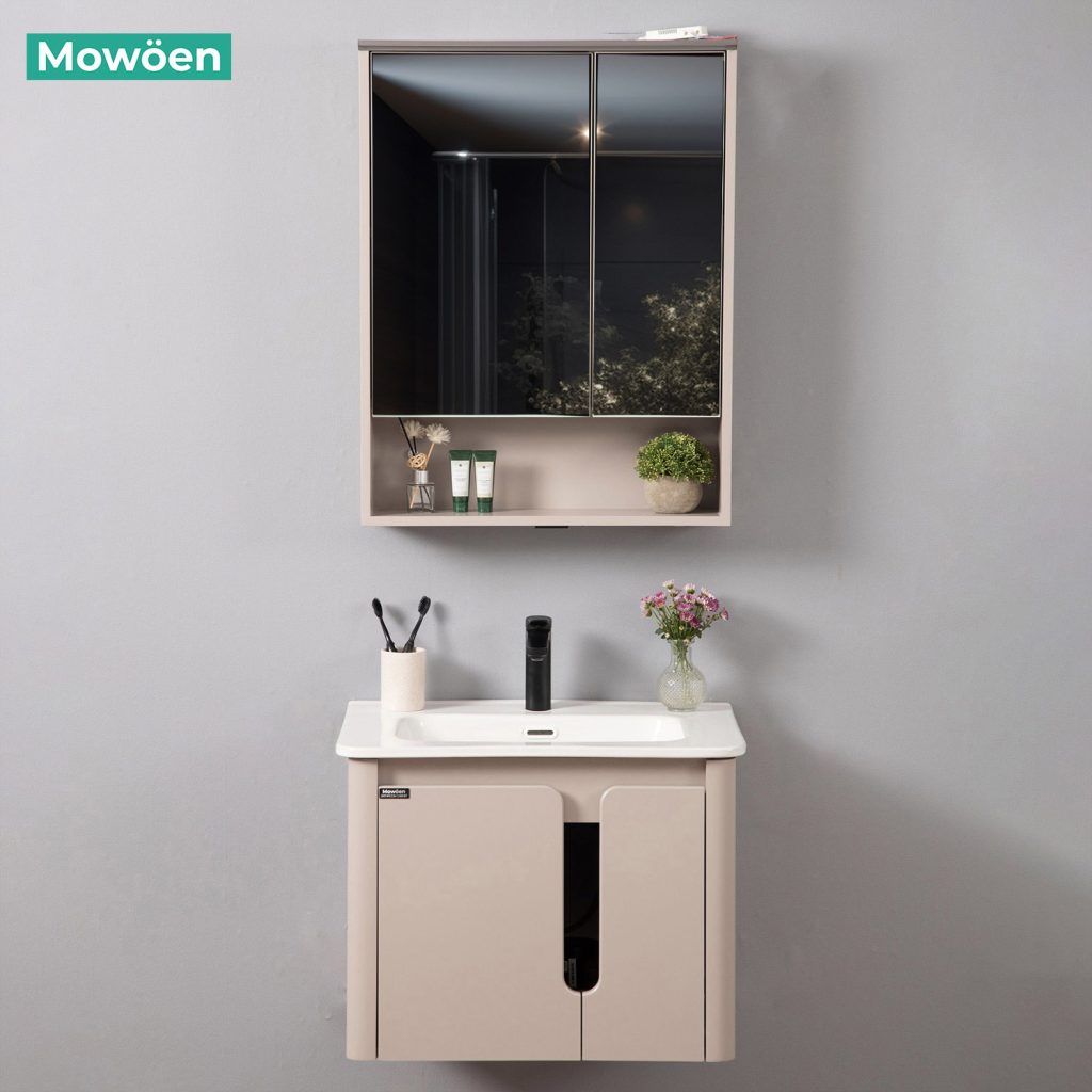 Tủ Lavabo Nhựa PVC MOWOEN MW2807-60 Khổ 600mm Kèm Tủ Gương LED