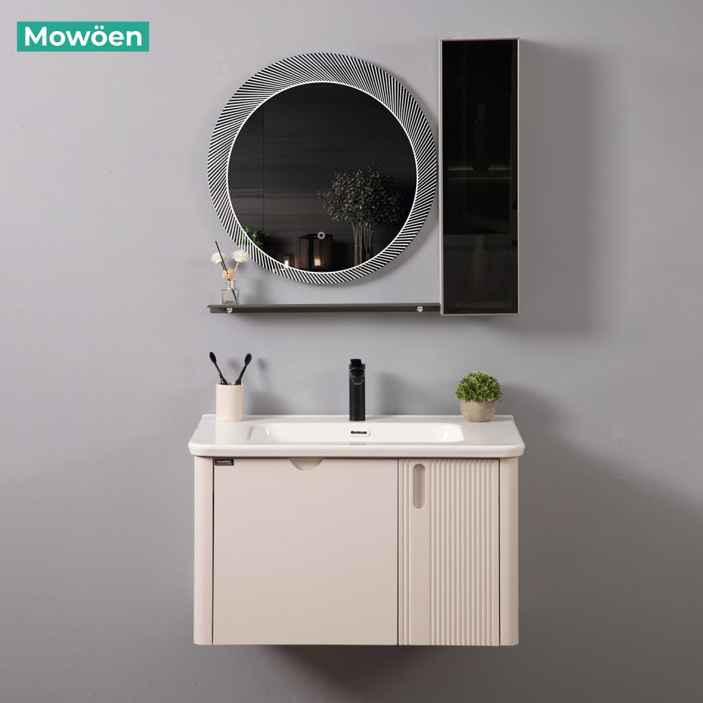 Tủ Lavabo Nhựa PVC Mowoen MW2811-80 Gương Tròn 600mm