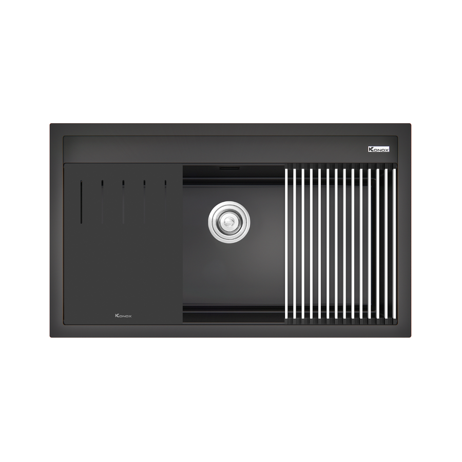 Chậu Rửa Bát Đá Granite KONOX Terra 860S Black 1 Hố