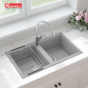 Ảnh công trình thực tế Chậu Rửa Chén KONOX Phoenix Smart 860-Grey 2 Hố Đá Granite