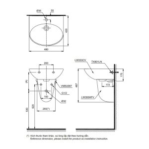 Ảnh công trình thực tế Chậu rửa lavabo TOTO LHT333C#XW treo tường chân lửng