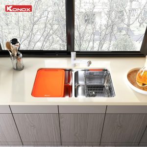Ảnh công trình thực tế Chậu Rửa Bát Lắp Âm 2 Hố Cân KONOX Tari 7846DU Bo Góc R50