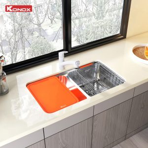 Ảnh công trình thực tế Chậu Rửa Bát Lắp Âm 2 Hố Cân KONOX Tari 7846DU Bo Góc R50