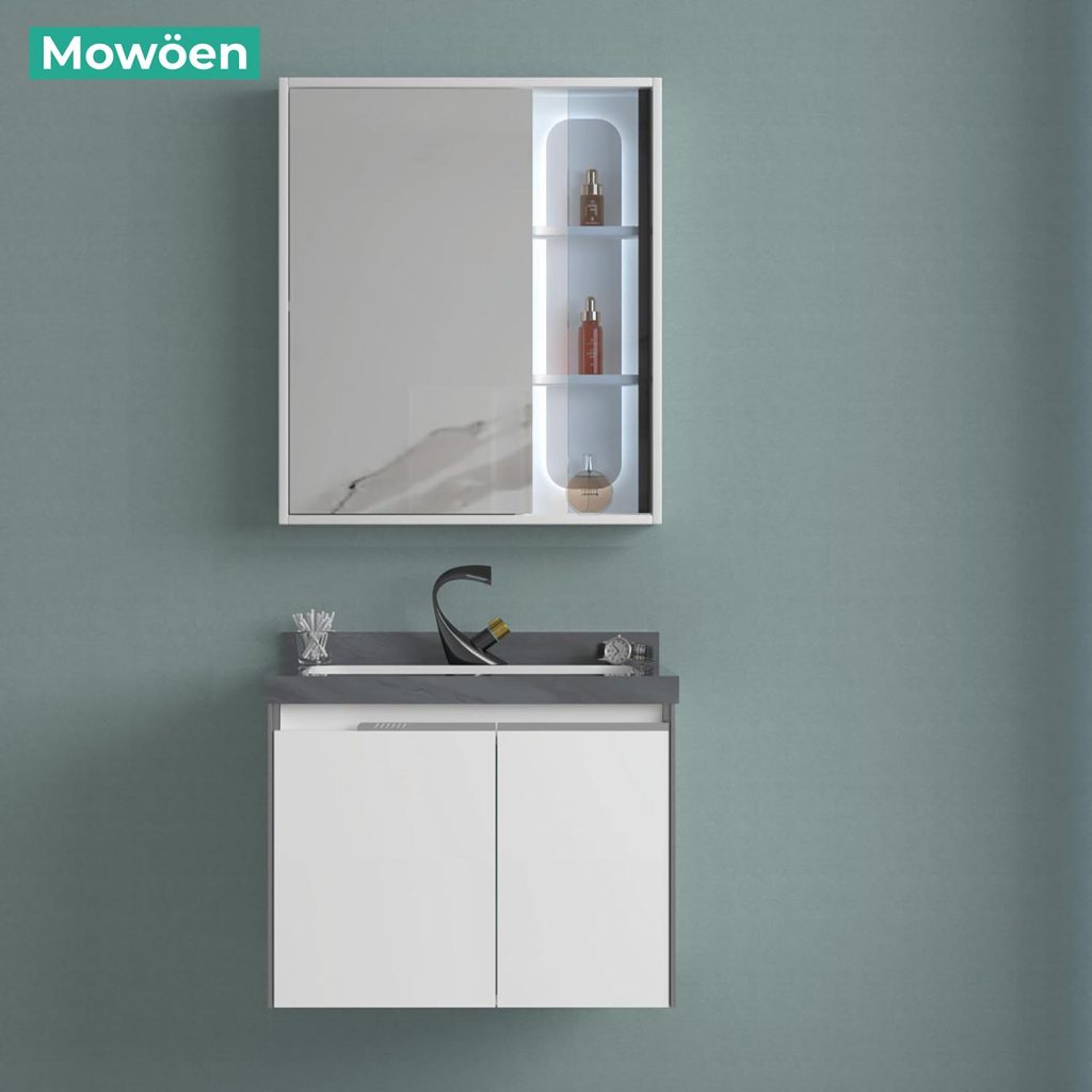 Bộ Tủ Lavabo Mowoen MW6631-60SB 600mm Treo Tường, Tủ Gương LED