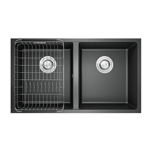 Chậu Rửa Chén KONOX VELOCI 760D Black 2 Hộc Màu Đen