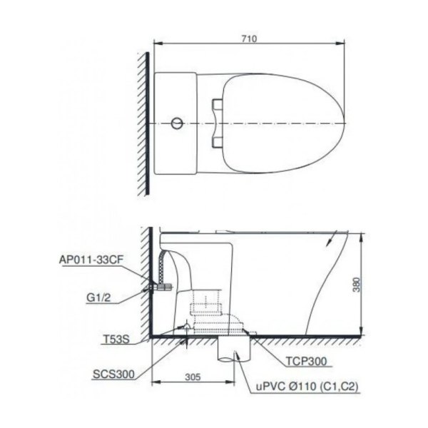 Thân Bồn Cầu TOTO C326#XW Hai Khối