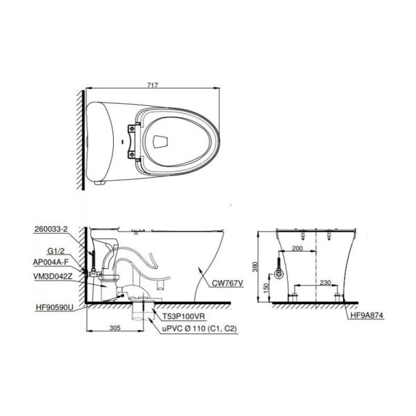 Thân Bồn Cầu TOTO C767#XW Hai Khối
