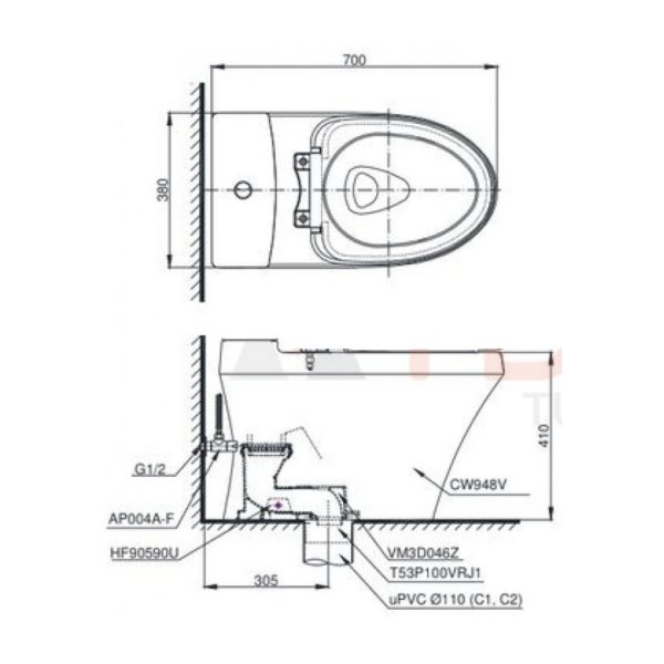 Thân Bồn Cầu TOTO C948#XW Hai Khối