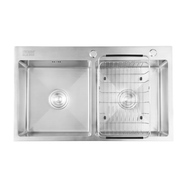 Chậu Rửa Chén Inox Caesar KSH02H082SX 2 Hộc 820x450mm Lắp Nổi